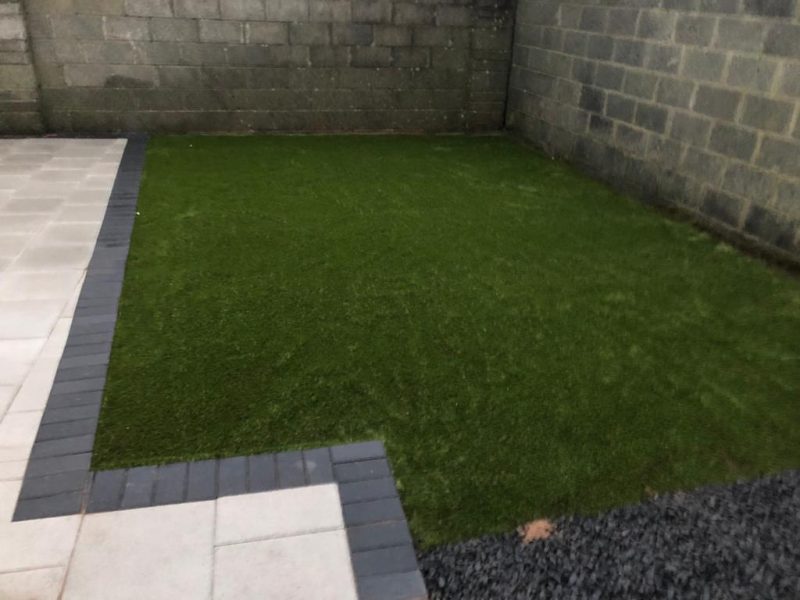 Birch Slabbed Patio with AstroTurf in Sixmilebridge, Co. Clare