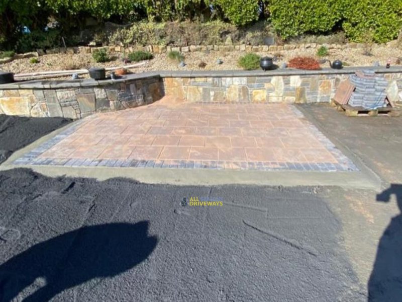 Patio with Walnut Slabs and Charcoal Paved Border in Lissycasey, Co. Clare